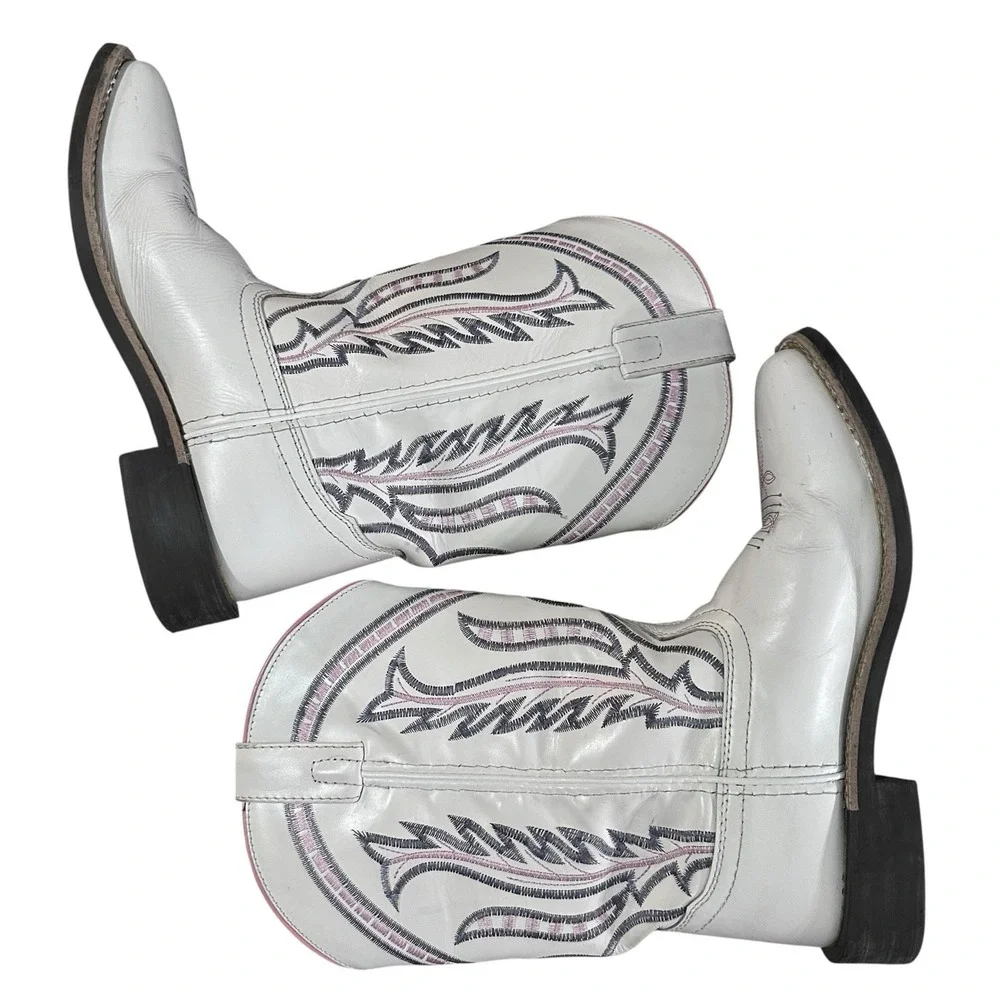 Smoky Mountain Western Boots Girls Dallas Square Toe White With Pink Grey‎ Sz 5